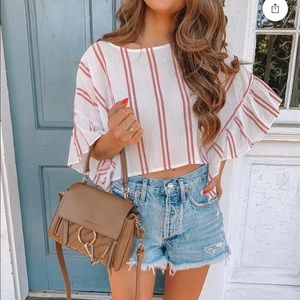 NEW BCBGeneration Ruffle Sleeve Striped Top